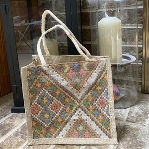 Woven Geometric Tote Bag - Multicolor